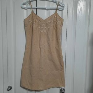 NWOT La Redoute y2k Embroidered Oatmeal Linen Cotton Blend Mini Dress Size 6